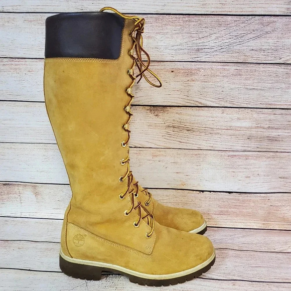 Timberland Women's 7 M Tan Nubuck Leather Waterproof 14" Knee High Lace Up Boots - Picture 8 of 12